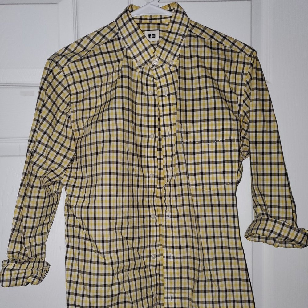 Uniqlo Yellow-Navy Check Pattern Button-up